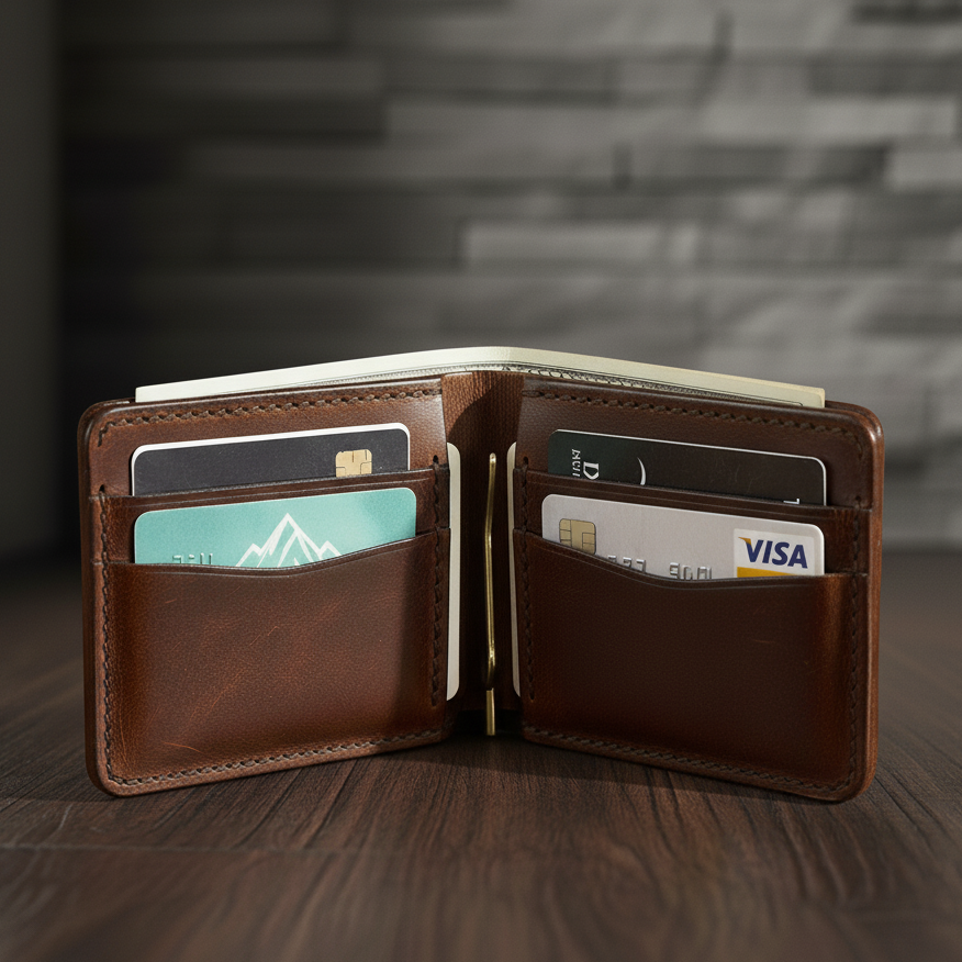 BF07 Hnadmade Clip Leather Wallet