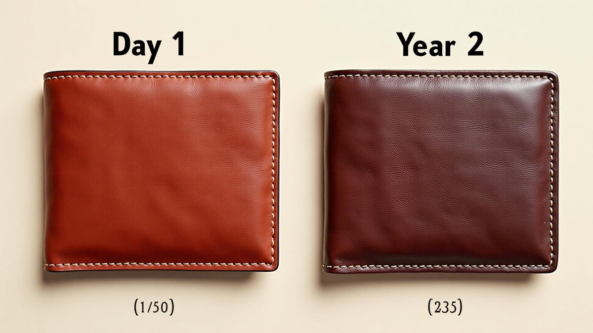 Leather patina development over time